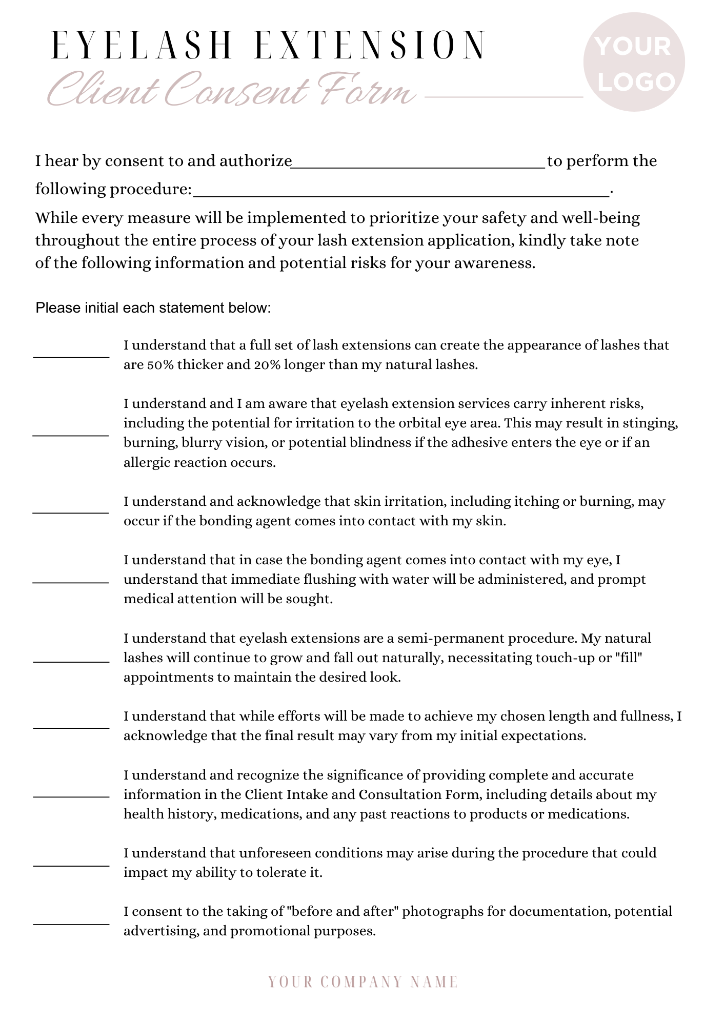 Lash extensions Consult & Consent Forms (Downloadable & Printable)